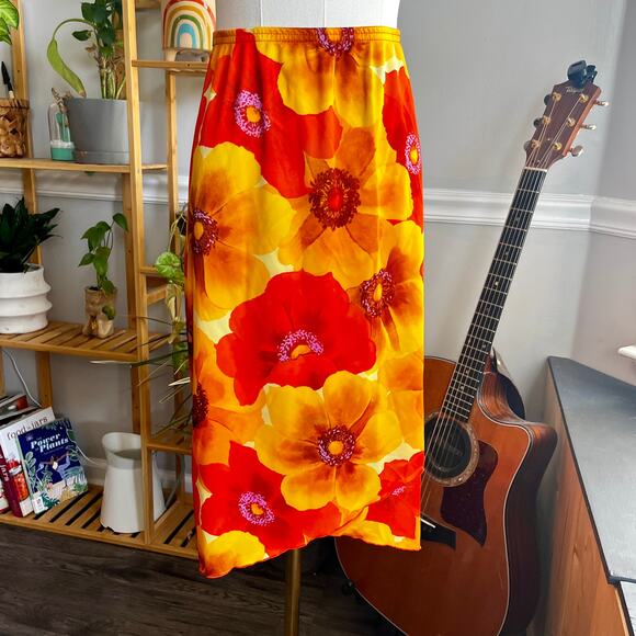 Vintage Y2K Orange & Yellow Poppy Floral Skirt Size XL - Picture 1 of 4